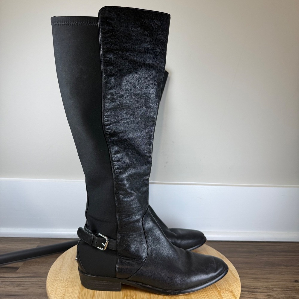 Coach Liza Tall Boots Women 7B Black Leather Stretch Buckle Knee High Equestrian